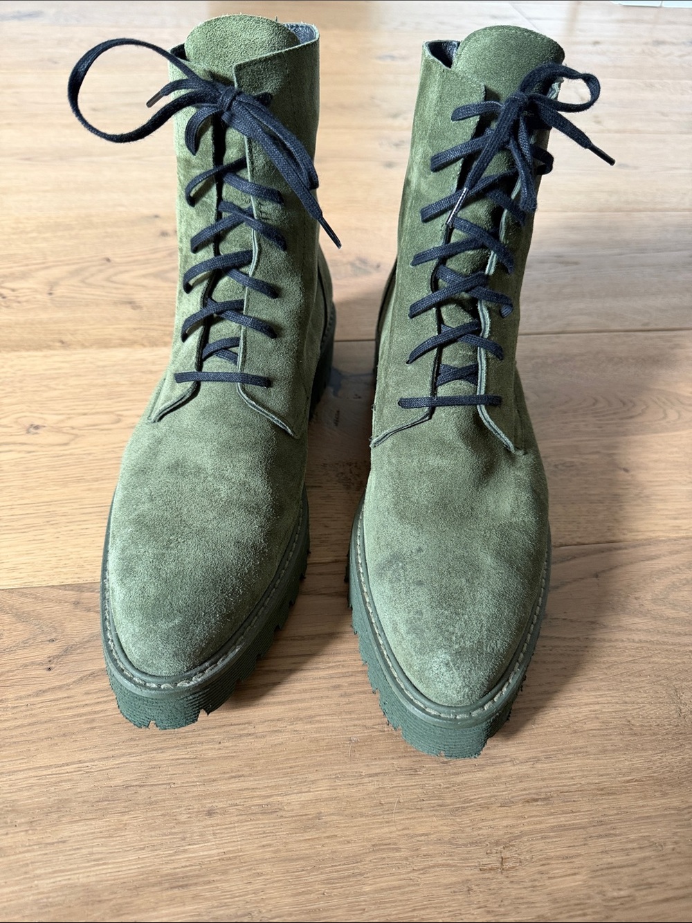 Freda Salvador Emi Green Suede Lace-Up Lug Boots
